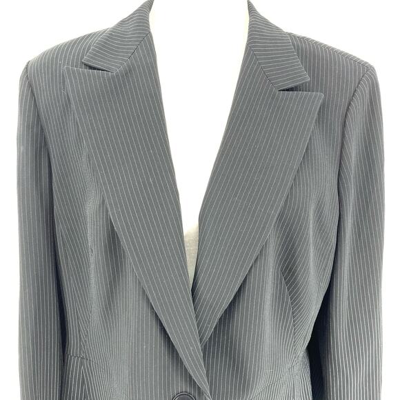 Anne Klein Black Pinstripe Button Jacket (16) - Picture 2 of 10